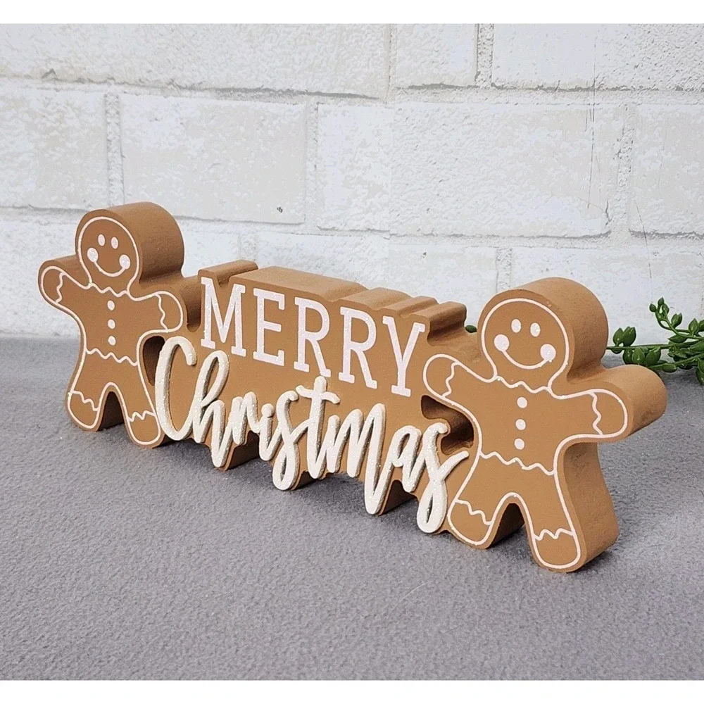 Gingerbread Man Merry Christmas Wooden Sign‎ Decor Tabletop 11.25